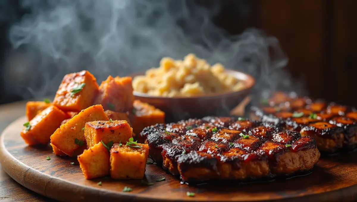 Smoked vegan dishes made on Traeger grill