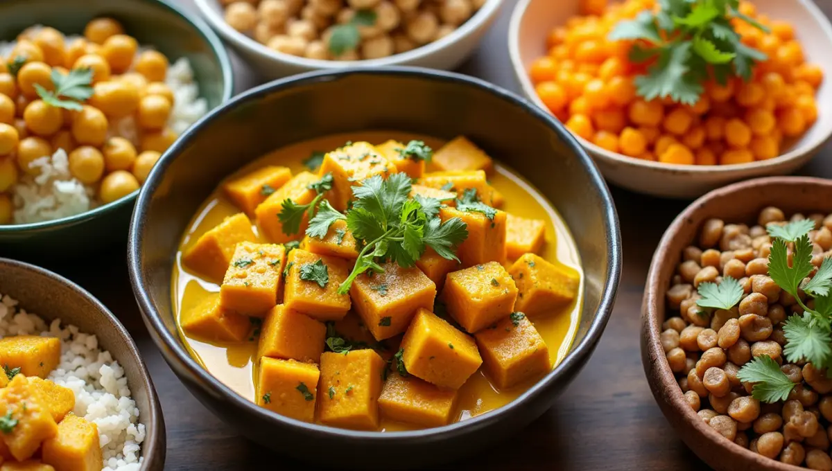 Different variations of vegan golden curry