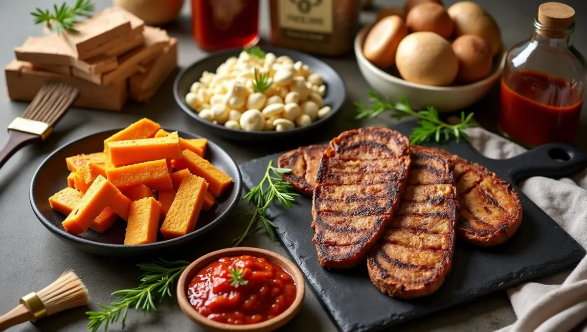Vegan BBQ ingredients and Traeger grilling tools