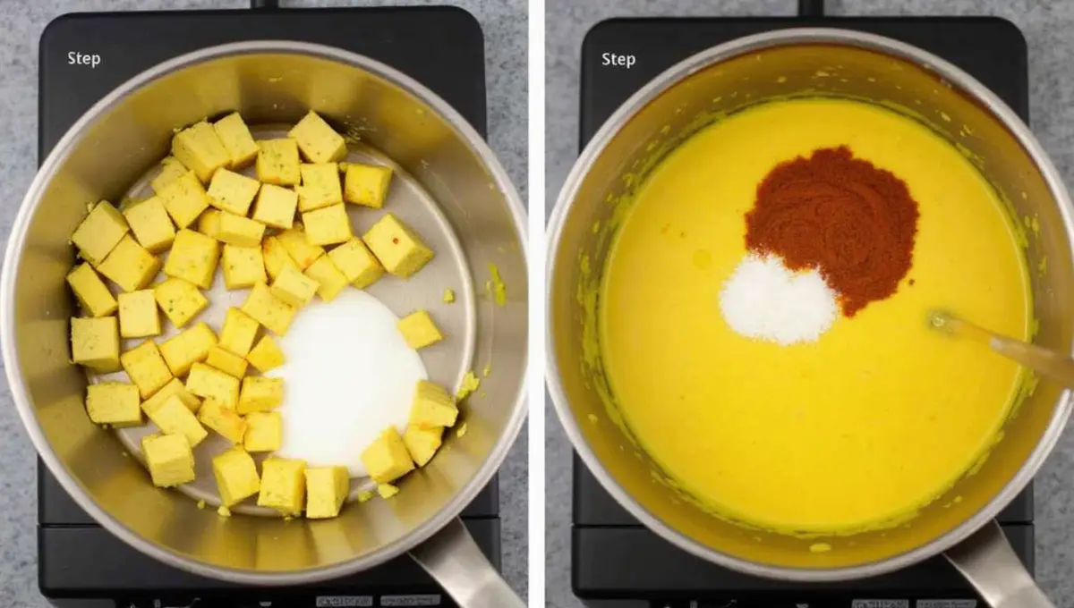 Step-by-step cooking process of vegan golden curry
