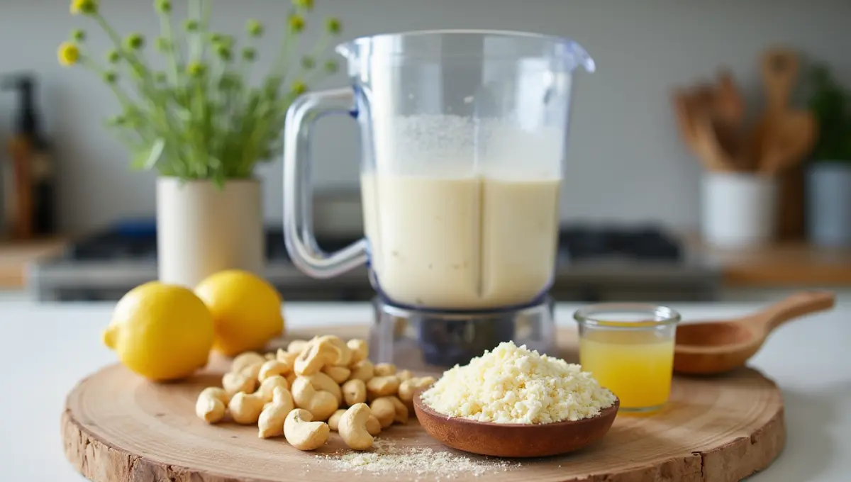 Making homemade vegan cottage cheese with cashews, nutritional yeast, and lemon juice