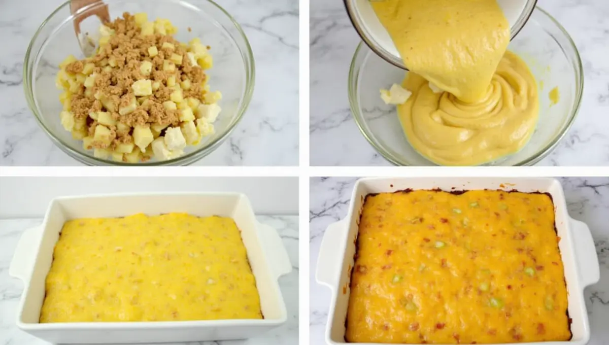 Step-by-step process for making vegan pineapple casserole