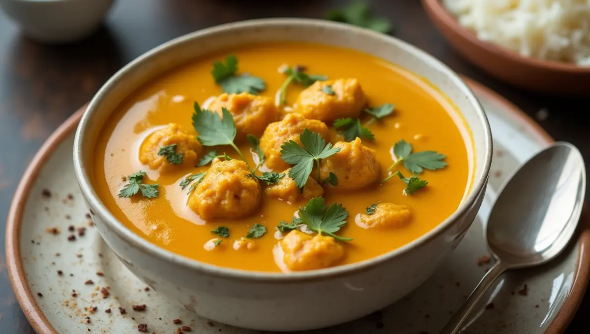 Perfectly plated golden curry with rice