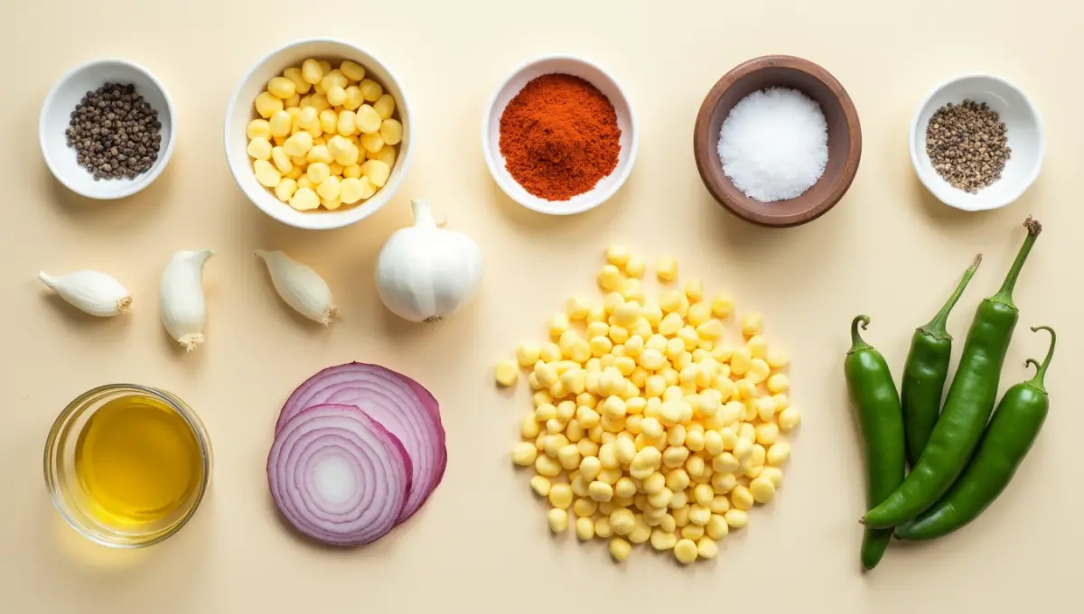 Fried Corn ingredients including garlic, onion, olive oil, and spices