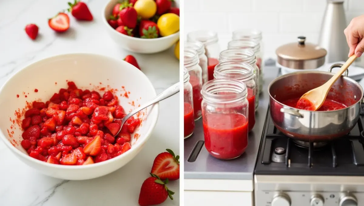 Step-by-step process of making Strawberry Preserves from fresh strawberries