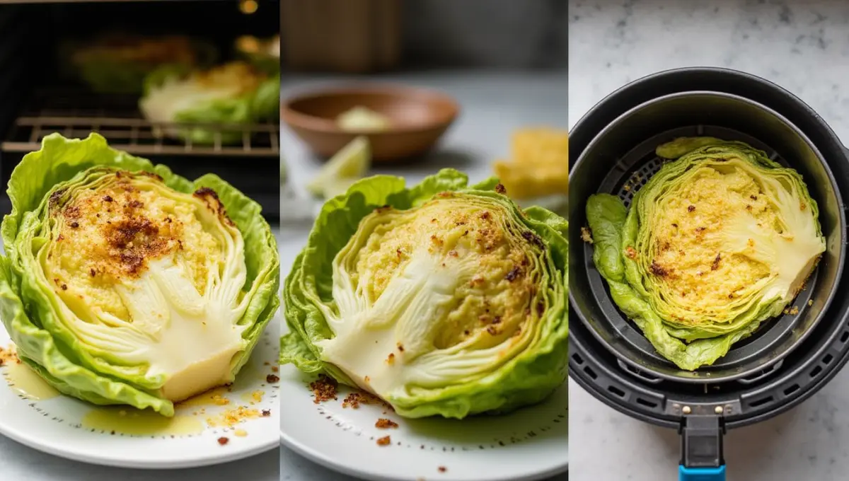 Brussels Cabbage being roasted, seasoned, and air-fried for a crispy vegan dish