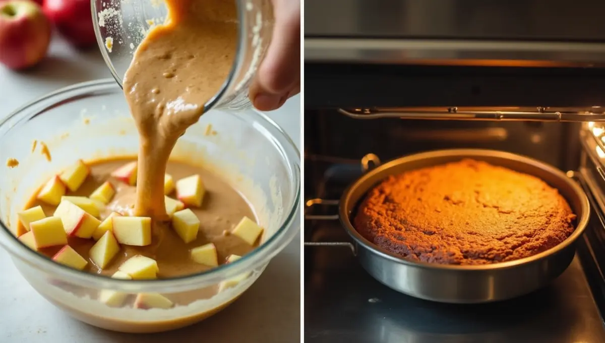 Step-by-step process of baking Apple Coffee Cake from batter to oven
