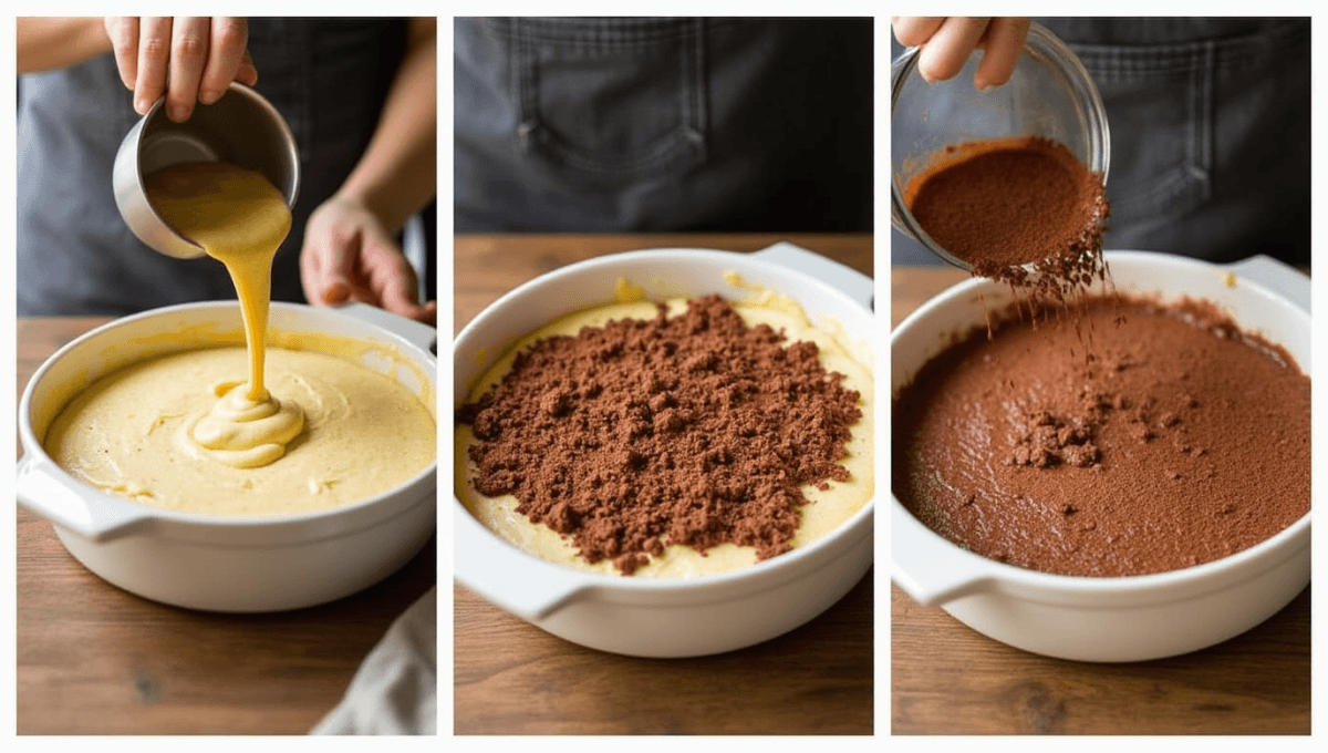 Making Chocolate Cobbler step by step in a plant-based kitchen