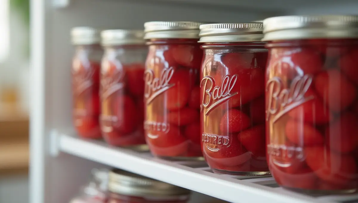 Storage options for Strawberry Preserves including fridge, freezer, and pantry jars
