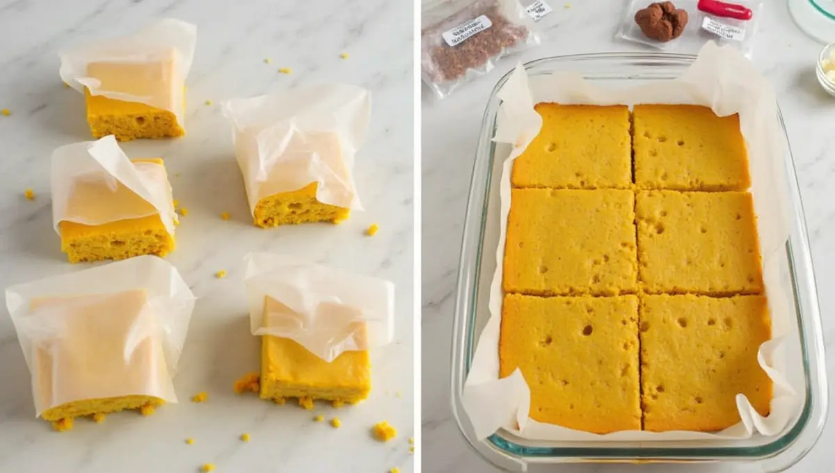 Sweet Potato Cornbread stored in containers and freezer bags