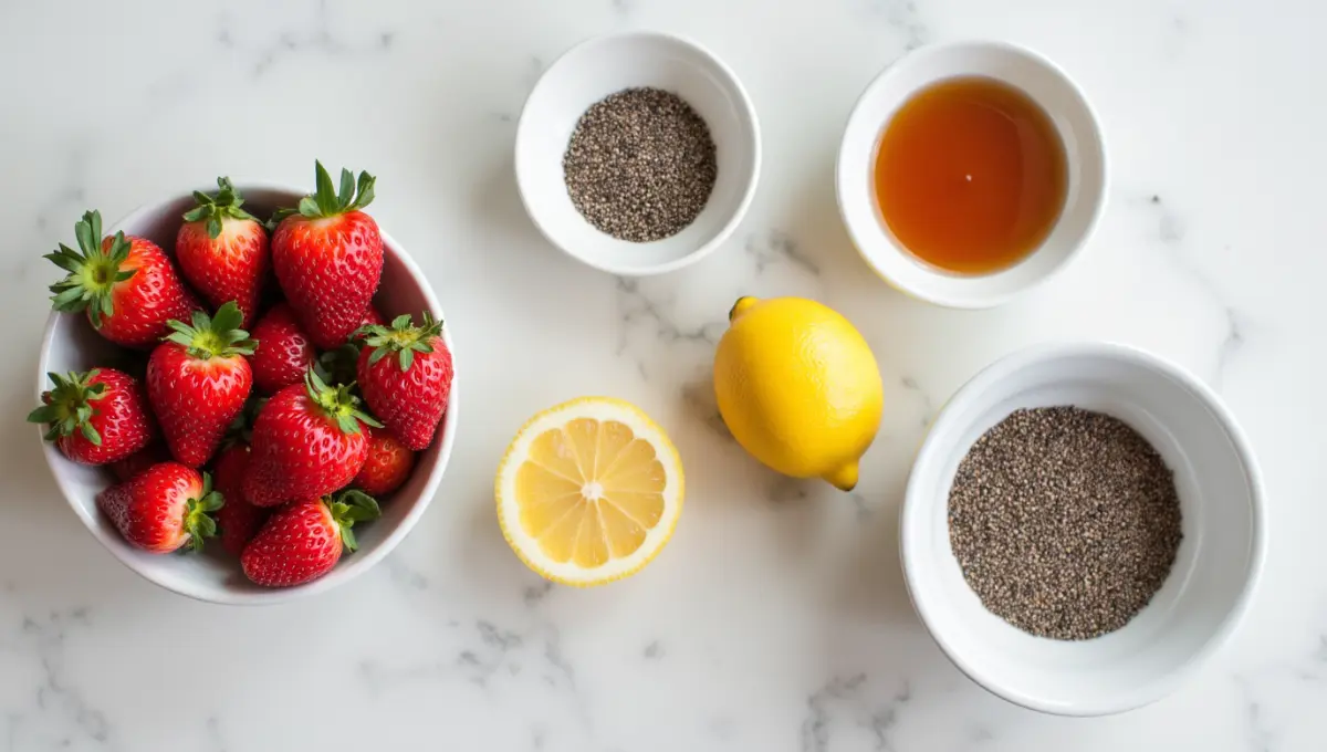 Ingredients for Strawberry Compote including fresh fruit and natural sweeteners