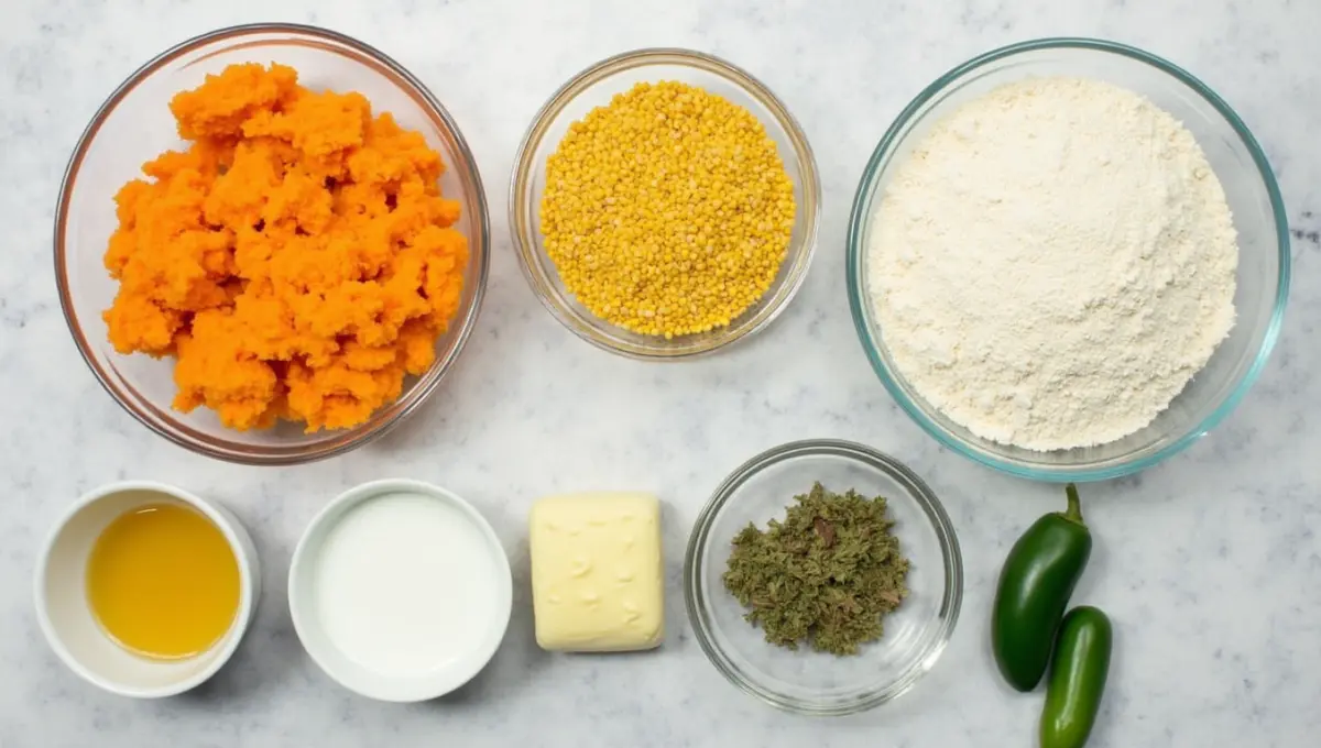 Plant-based ingredients for Sweet Potato Cornbread recipe