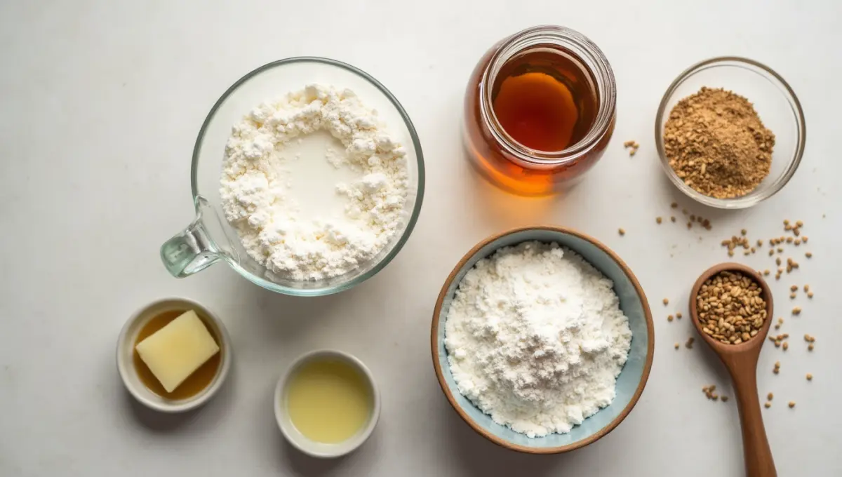 Ingredients for vegan Cracker Barrel Pancake recipe laid out on a kitchen counter