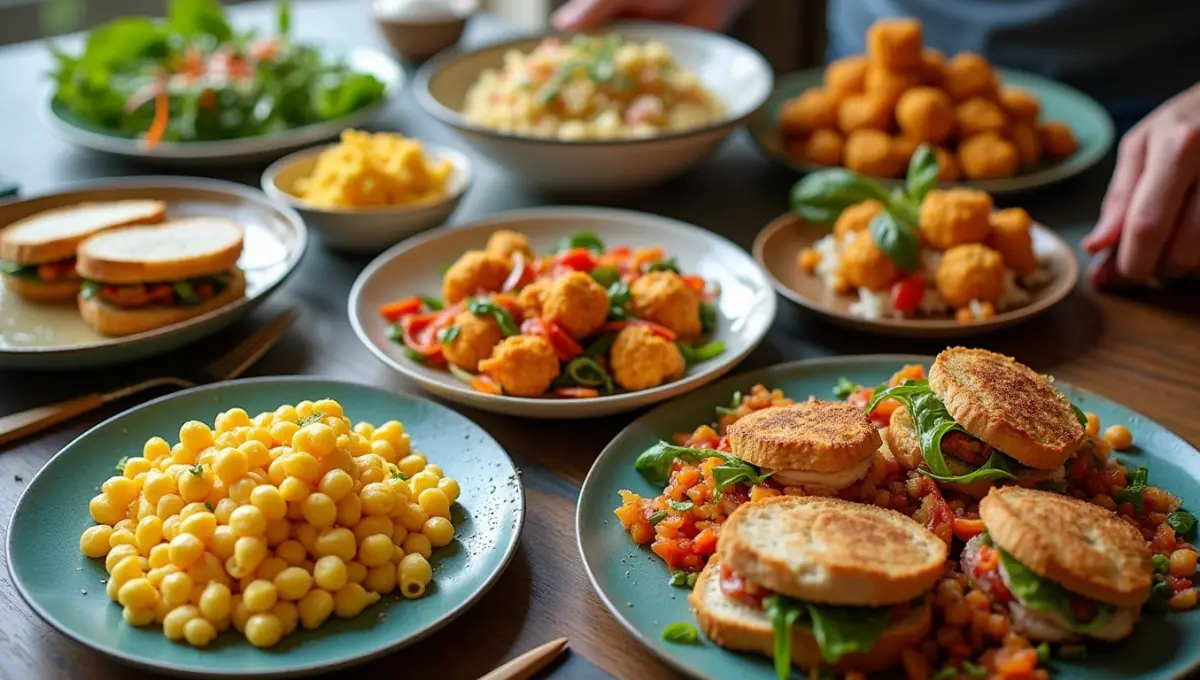 Selection of easy and colorful plant-based dishes perfect for picky eaters on a table