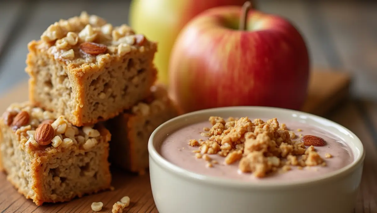 Apple Breakfast recipe collection featuring baked oatmeal, toast, and smoothie bowl