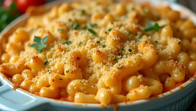 Baked Mac and Cheese Recipe TikTok topping in a casserole dish.