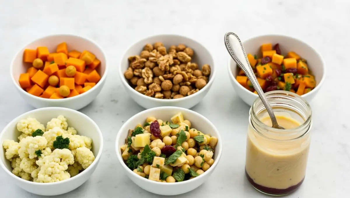 Five vegan variations of the Costco Butternut Squash Salad with unique plant-based ingredients