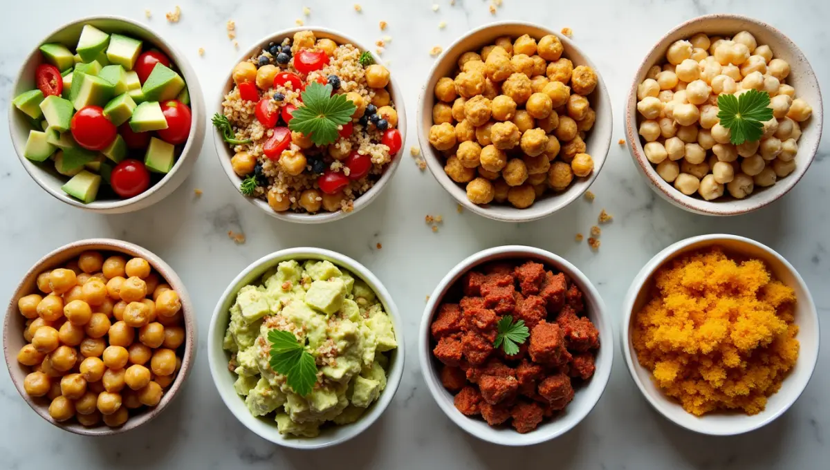 Chickpea Salad variations in bowls including Mediterranean, spicy, and creamy styles