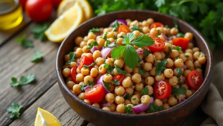 Chickpea Salad with tomatoes, herbs, and lemon in a large bowl
