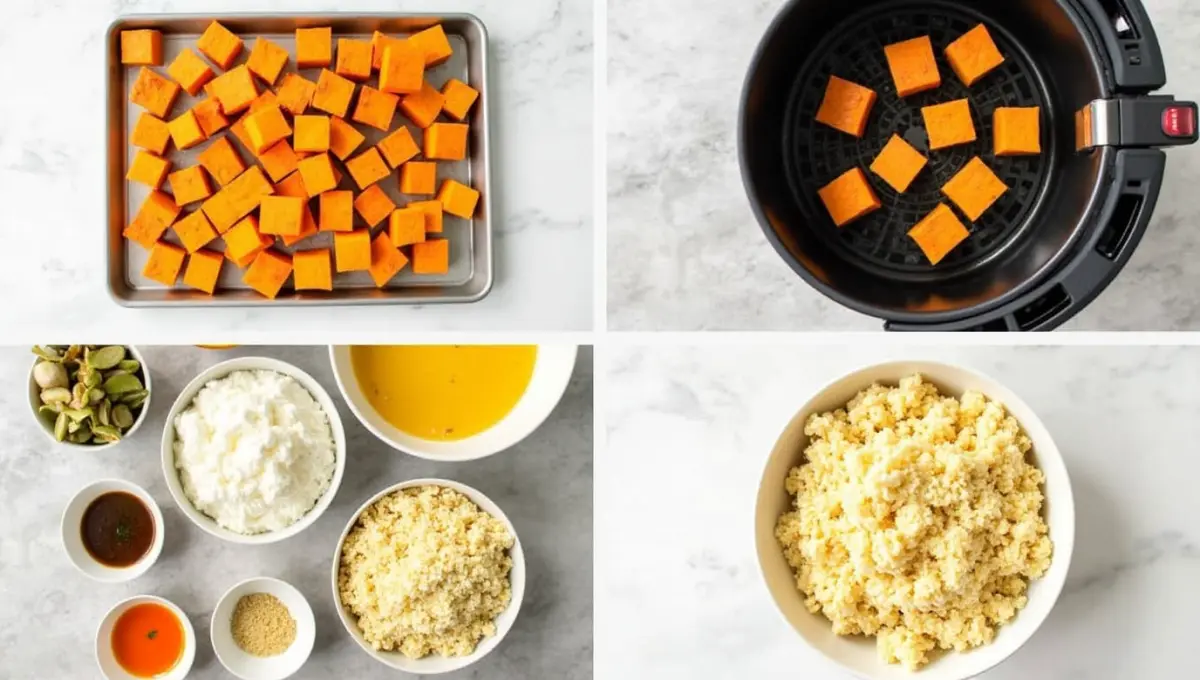 Step-by-step process for making Chicken and Sweet Potato Bowls with vegan protein