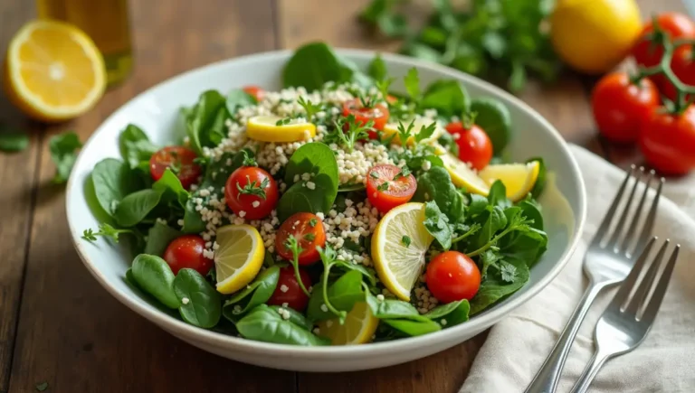 Colorful vegan Jennifer Aniston Salad served fresh in a clean plant-based style