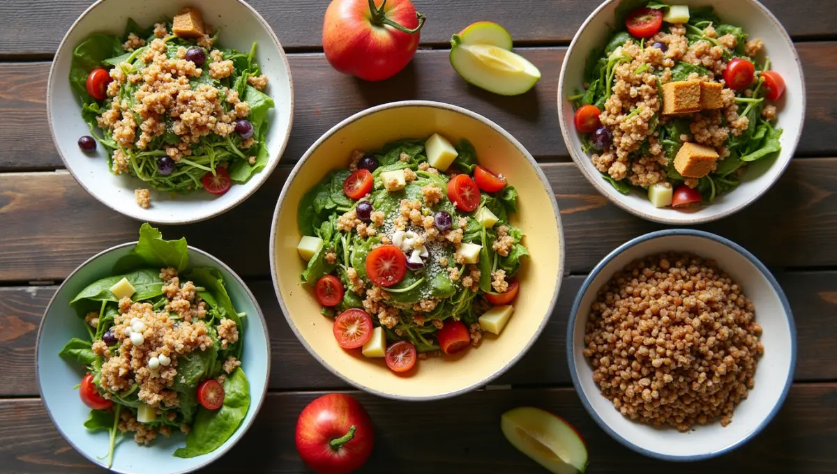 Five creative vegan Jennifer Aniston Salad twists served in different bowls